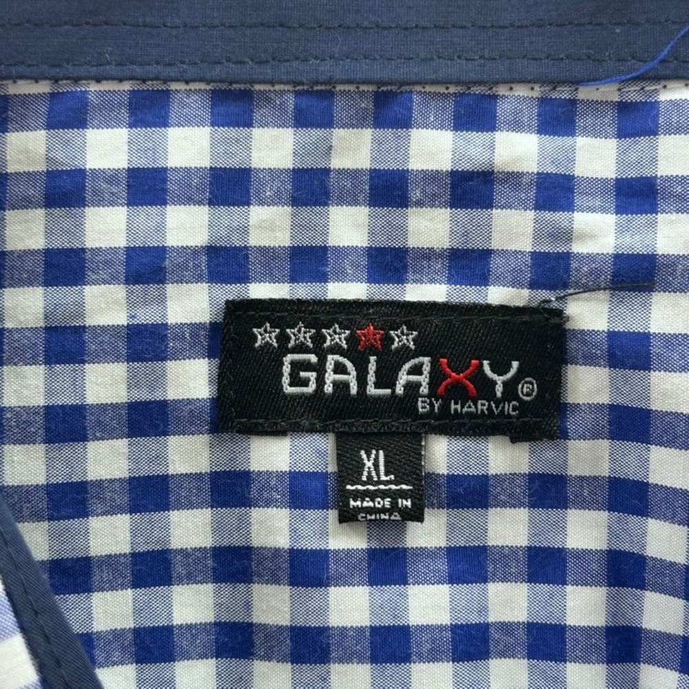 Galaxy by Harvic Mens XL Slim Fit Gingham Button Down Shirt Navy White NWT - Picture 3 of 8